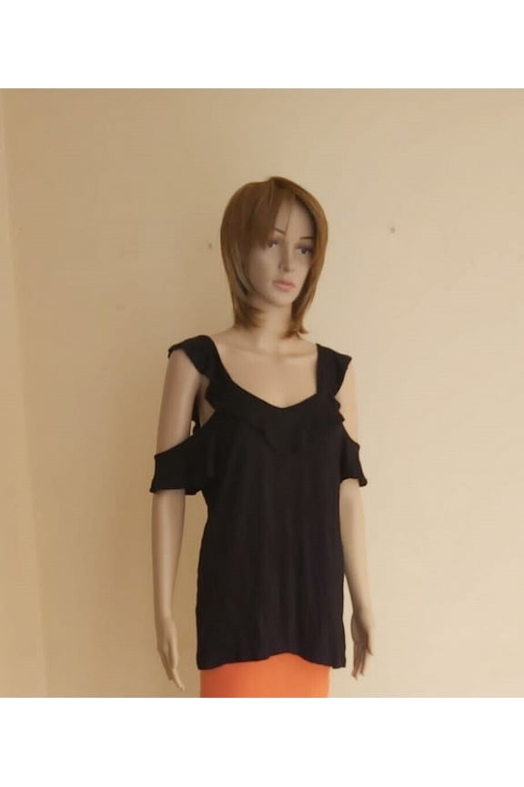 Cold Shoulder Ruffle Top Size XL Black