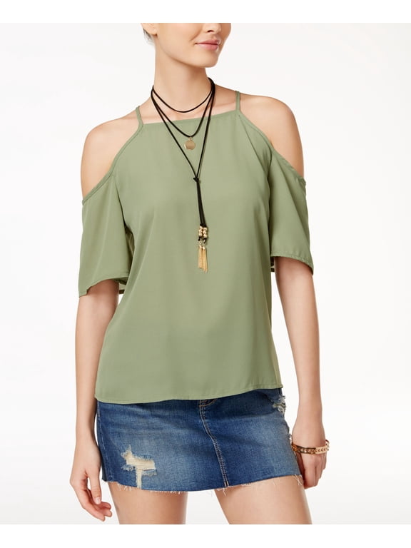 Juniors Short Sleeve Cold Shoulder Top With Necklace Sea Spray L