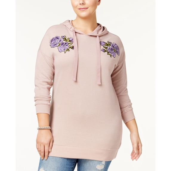 No Comment Trendy Plus Size Embroidered Hoodie Wood Rose 3X