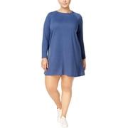 No Comment Womens Plus Lace Back Mini T-Shirt Dress Blue 1X