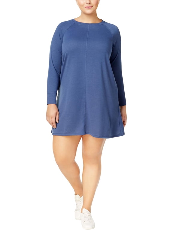 Womens Plus Lace Back Mini T-Shirt Dress Blue 1X