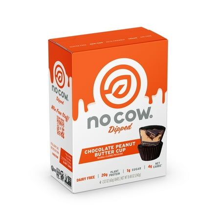 No Cow Dipped Protein Bars, Chocolate Peanut Butter Cup, Plant-Based, Keto-Friendly, Non GMO, 4 Pk