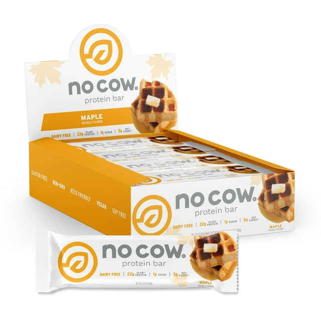 No Cow High Protein Bars, Maple, 22g Plant Based Vegan Protein, Keto