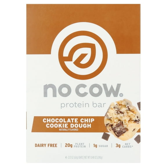 No Cow Vegan Protein Bars, Cookie Dough, 4 Pack