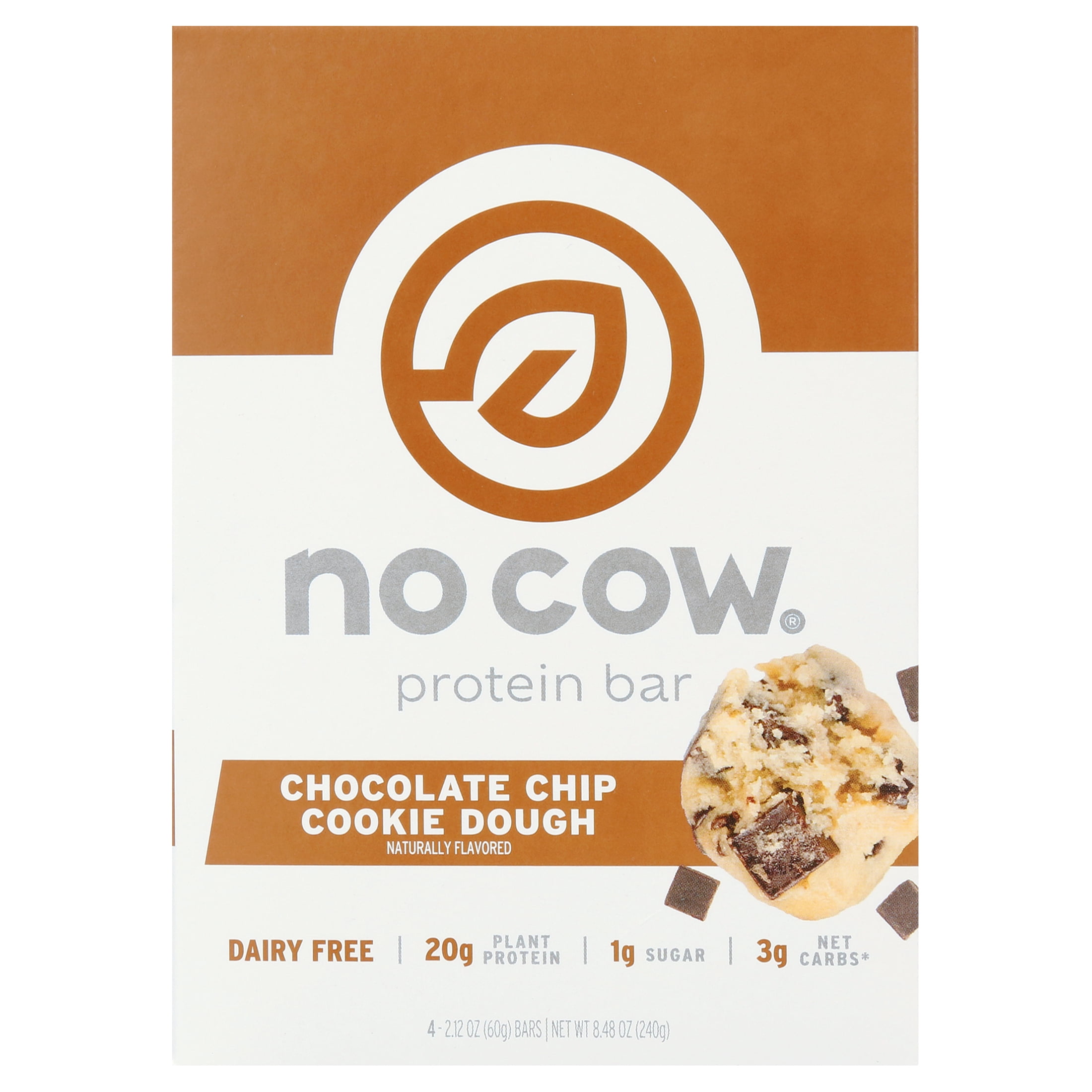 No Cow No Cow Vegan Protein Bars, Chocolate Chip Cookie Dough, 4 Pack ...
