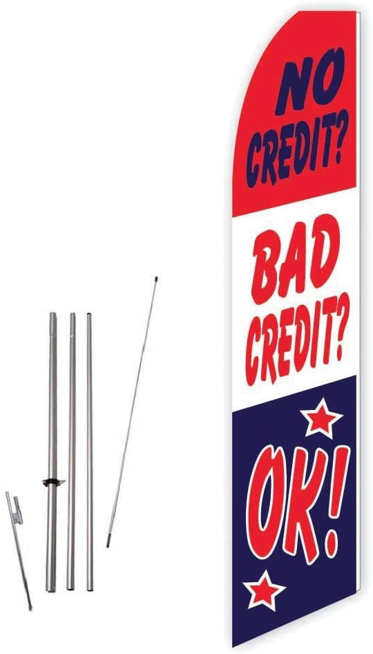 No Credit? Bad Credit? OK! (Red/Blue) Super Novo Feather Flag