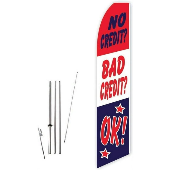 No Credit? Bad Credit? OK! Red/Blue Super Novo Feather Flag - Complete with 15ft Pole Set and Ground Spike
