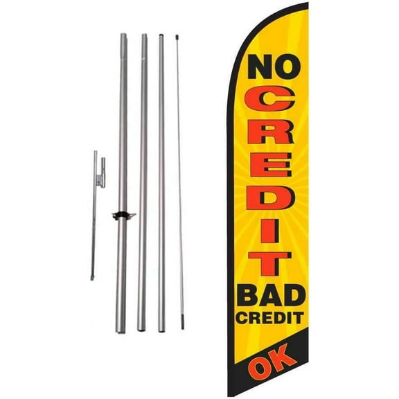 No Credit Bad Credit Okay Auto Dealership Feather Banner Swooper Flag Sign with Flag Pole Kit and Ground Stake