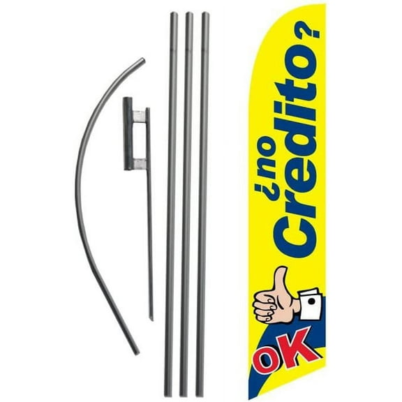 No Credito OK Advertising Feather Banner Swooper Flag Sign with Flag Pole Kit and Ground Stake