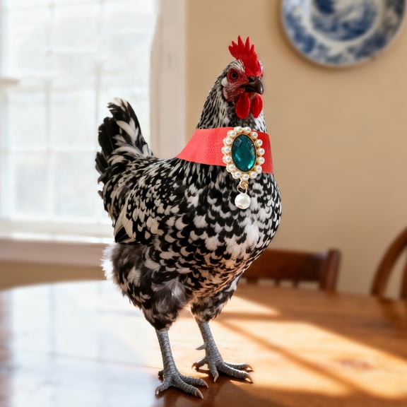 No Crow Rooster Collar, Noise Cancelling Hook-Free Duck Goose Neck Strap, Red Jeweled Farm Animal Restraint, 1 Pc Hobby Ranch Gear