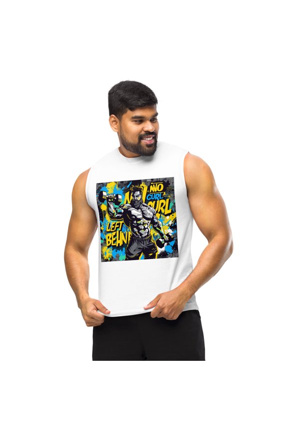 🎨 “No Curl Left Behind” Graffiti-Style Muscular Gym Bro Flexing Biceps - Muscle Shirt (White, S)