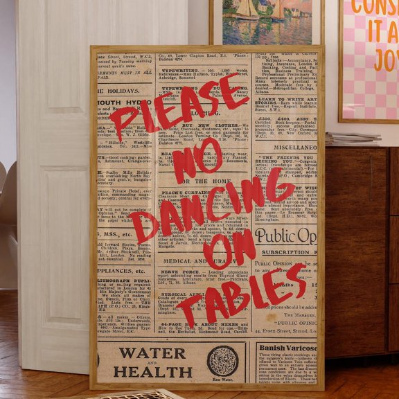 No Dancing On Tables Retro Red Typography Poster, Unframed Paper Poster 8x10in