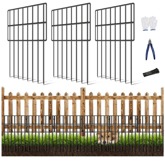 No Dig D rative Fences, 1.5in Spike Spacing Rustproof Metal Garden Fence Border for Dogs Rabbits, Bottom Blocker