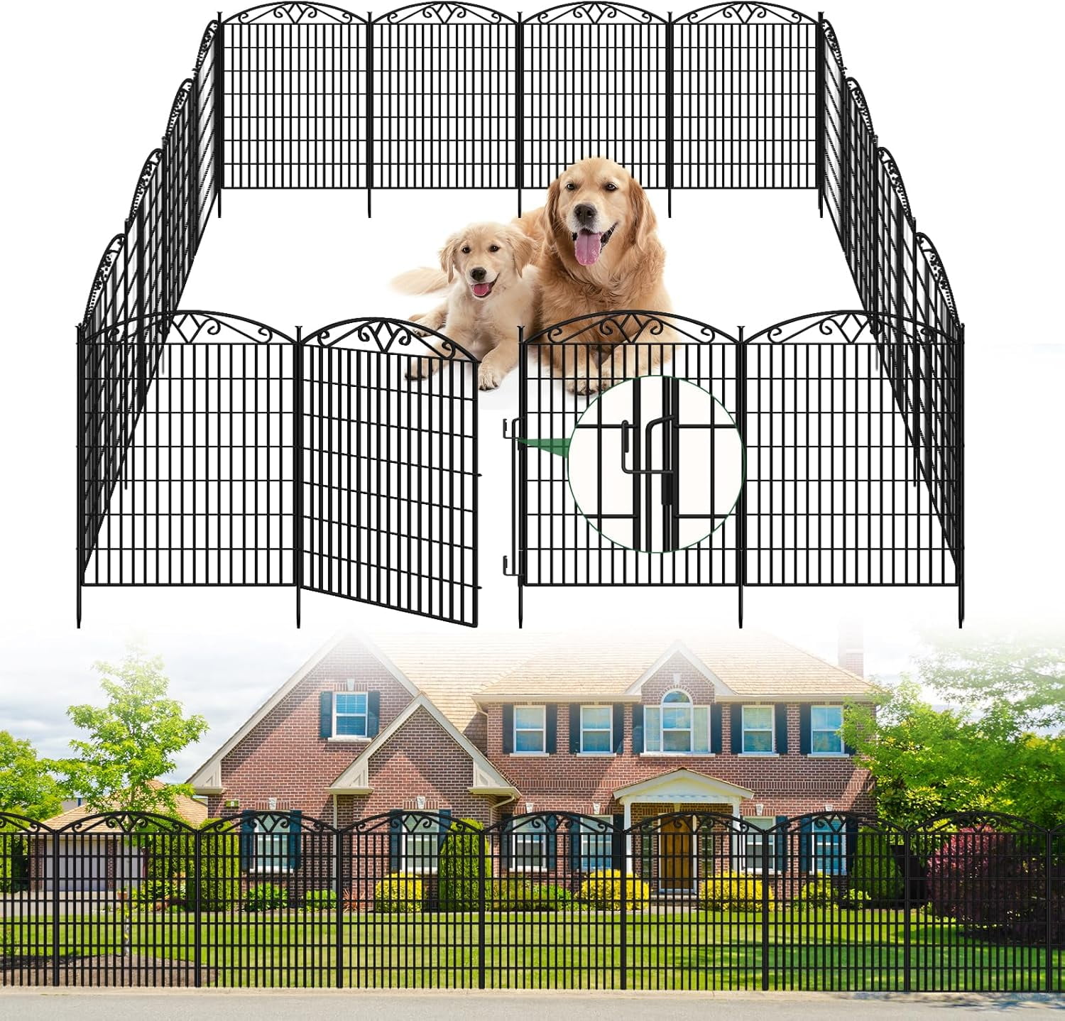 No Dig Decorative Garden Dog Fence Outdoor for Yard, Animal Barrier Fenceing Panels, Rustproof Ground Stakes Temporary Wire Screen for Patio