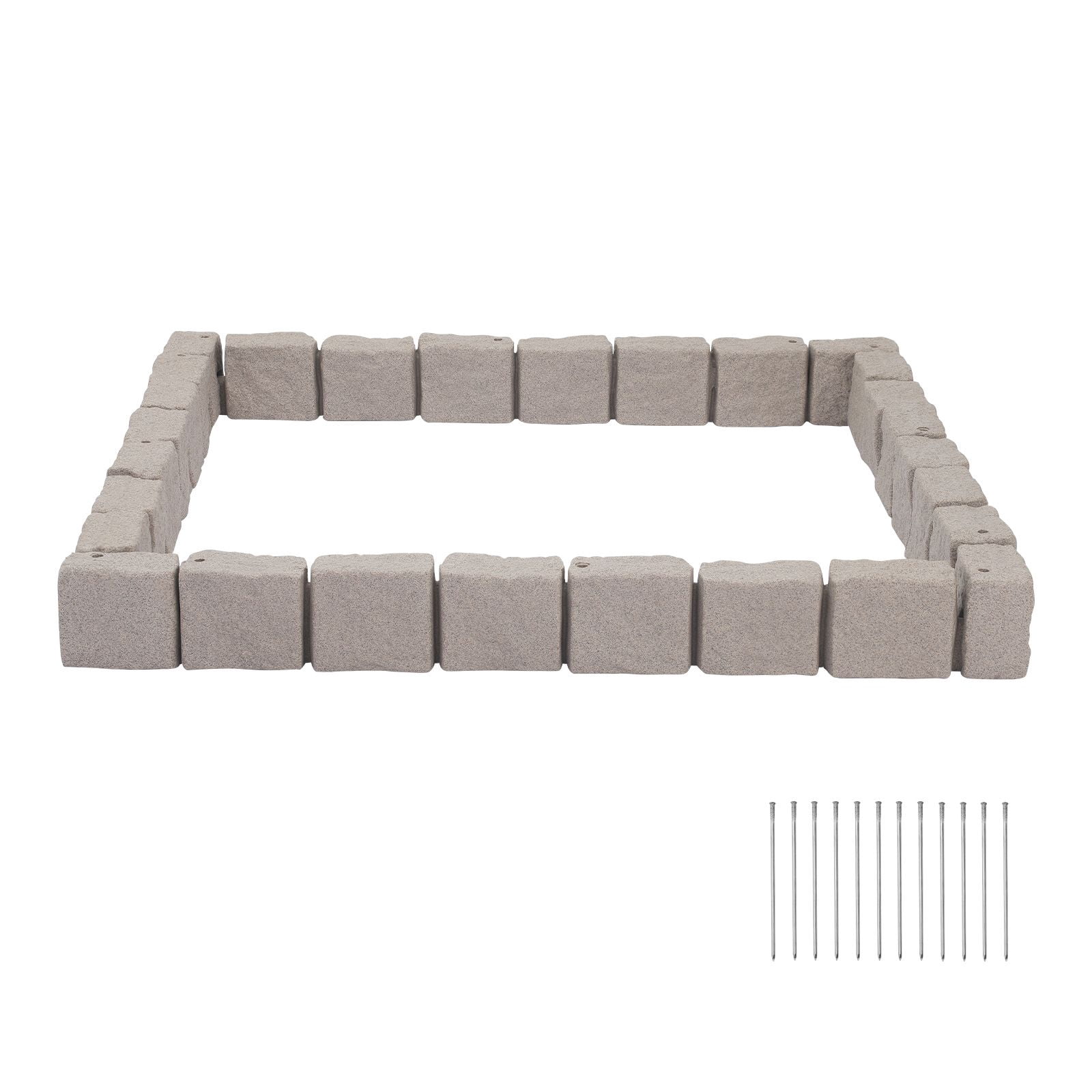 No Dig Faux Stone Landscape Edging 15.5 ft Kit, 4 Pack 24 Bricks 12 Spikes 4 Corners, Beige