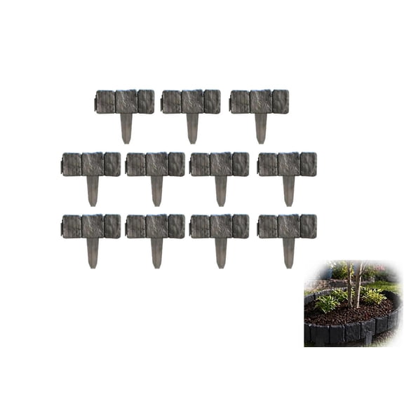 No-Dig Garden Fence Border 10PCS Imitation Stone Garden Edging Flexible Landscape Edging Border Edging for Landscaping Flower Bed Lawn Yard Outdoor (Black)