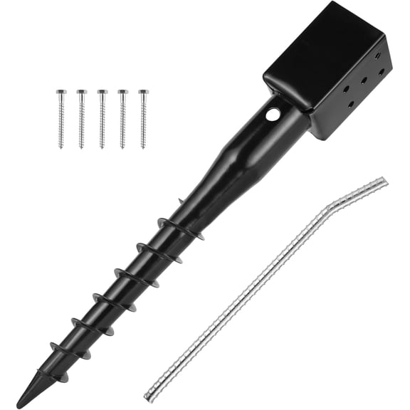 No Dig Ground Screw Anchor - Black Post Stake for 4x4 Wood Posts, Includes Lag Bolts & 27" Rebar, for Mailbox Posts and Fence Posts Anchor, 1 Pack