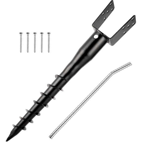No Dig Ground Screw Anchor - Black U Shaped  Stake for 4x4  Posts, Includes Lag  & 27" Rebar, for Mailbox Posts and Fence Posts Anchor, 1 Pack