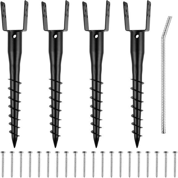 No Dig Ground Screw Anchor - Black U Shaped  Stake for 4x4  Posts, Includes Lag  & 27" Rebar, for Mailbox Posts and Fence Posts Anchor, 4 Pack