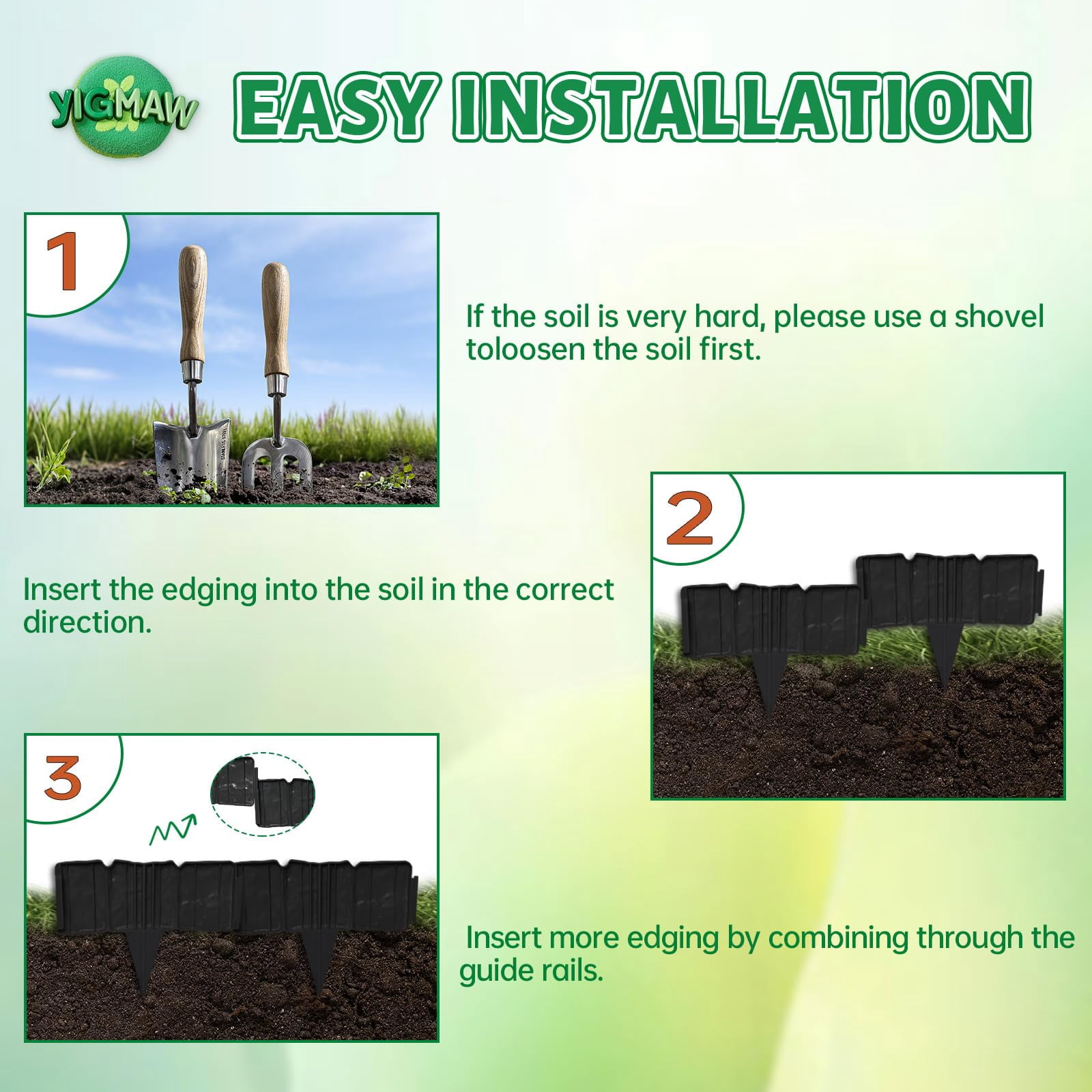 No-Dig Imitation Stone Garden Fence, Flexible Stone-Look Lawn Edging Border, Plastic Retaining Edging Fence for Flower Beds Yard Outdoor Landscape Decoration