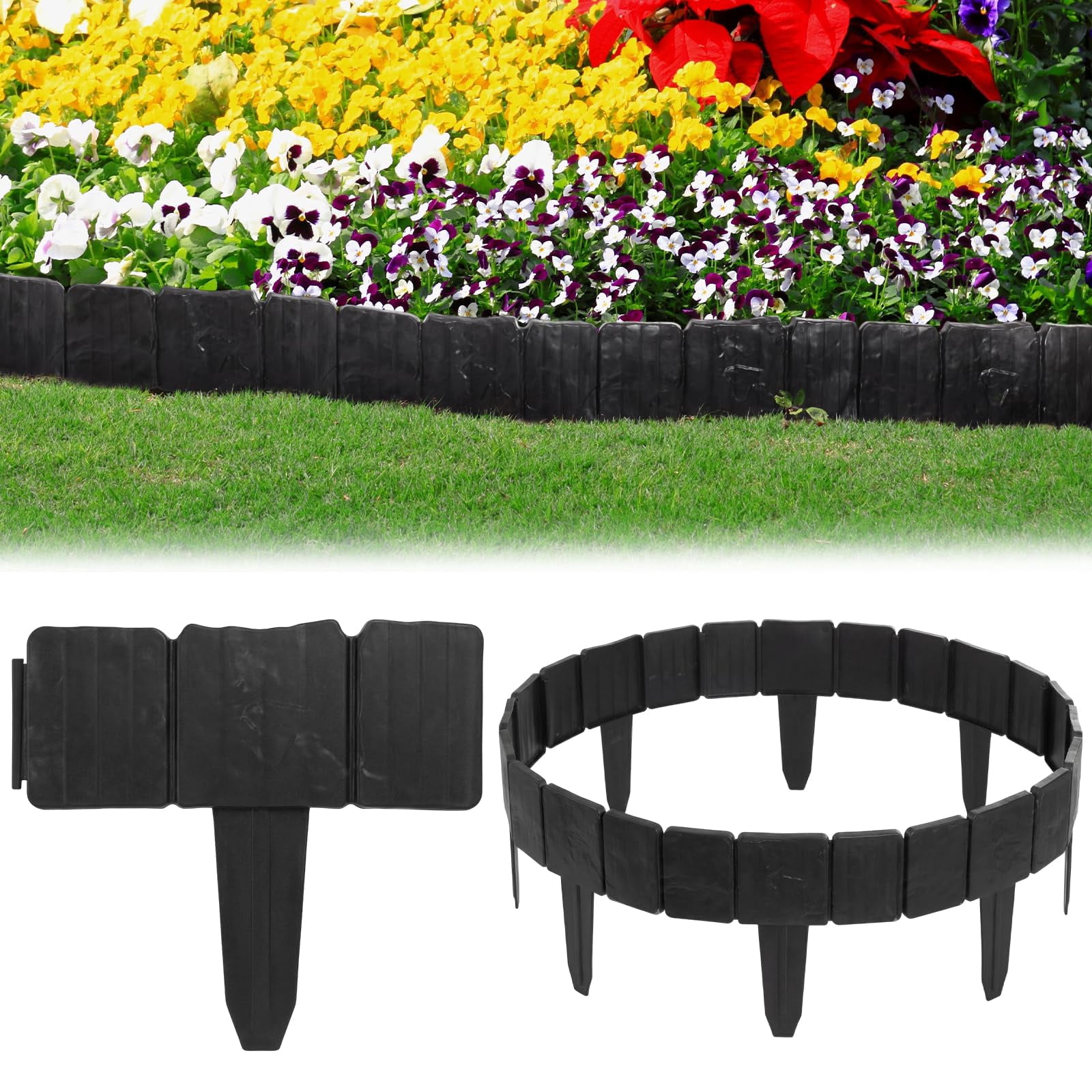 No-Dig Imitation Stone Garden Fence, Flexible Stone-Look Lawn Edging Border, Plastic Retaining Edging Fence for Flower Beds Yard Outdoor Landscape Decoration