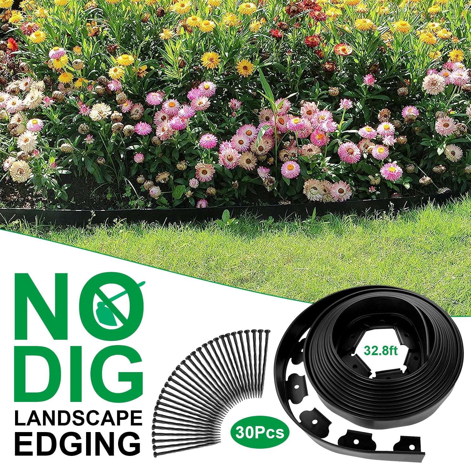 Non-digging Plastic Garden Edging 32.8FT Landscape Edging, 2 Inches ...