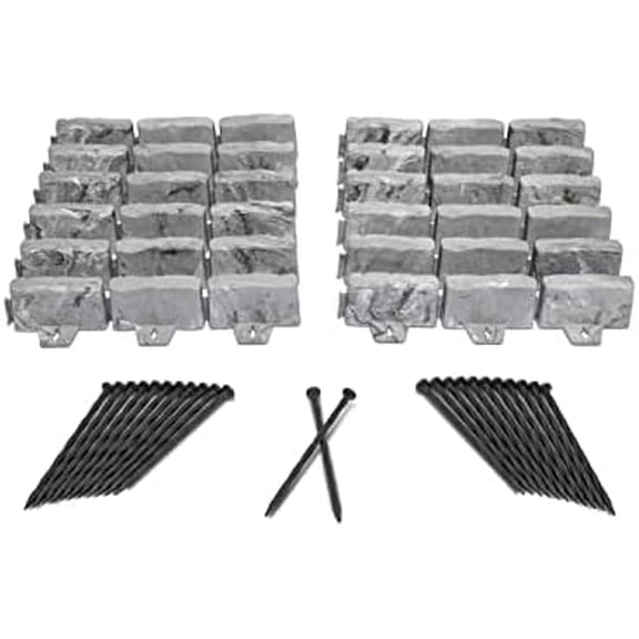 No-Dig Landscape Edging with Anchoring Spikes, 2.7 in Tall Decorative Stone-Look Garden Border, 15 Foot Kit, Slate Gray