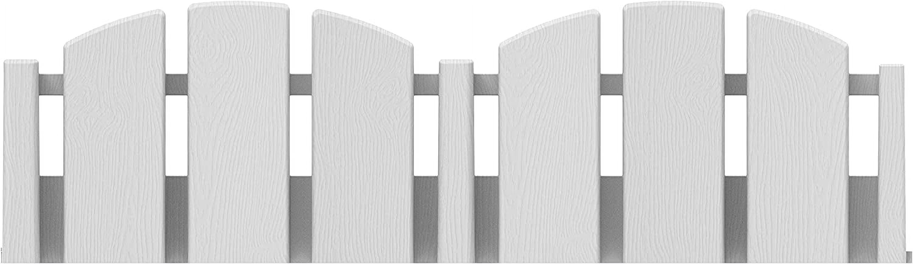 No-Dig Landscape Edging with Anchoring Spikes, 4.5 in. Tall Decorative Adirondack Wood-Look Fence Garden Border, 15 Foot Kit, White (3600WT-15C-6)