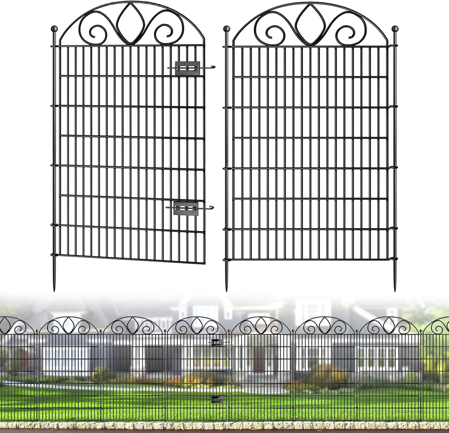 No-Dig Tall Garden Fence – Rustproof Metal Dog Fence, Decorative Yard & Garden Animal Barrier, Easy Install Outdoor Pet & Flower Bed Border, Temporary Fence