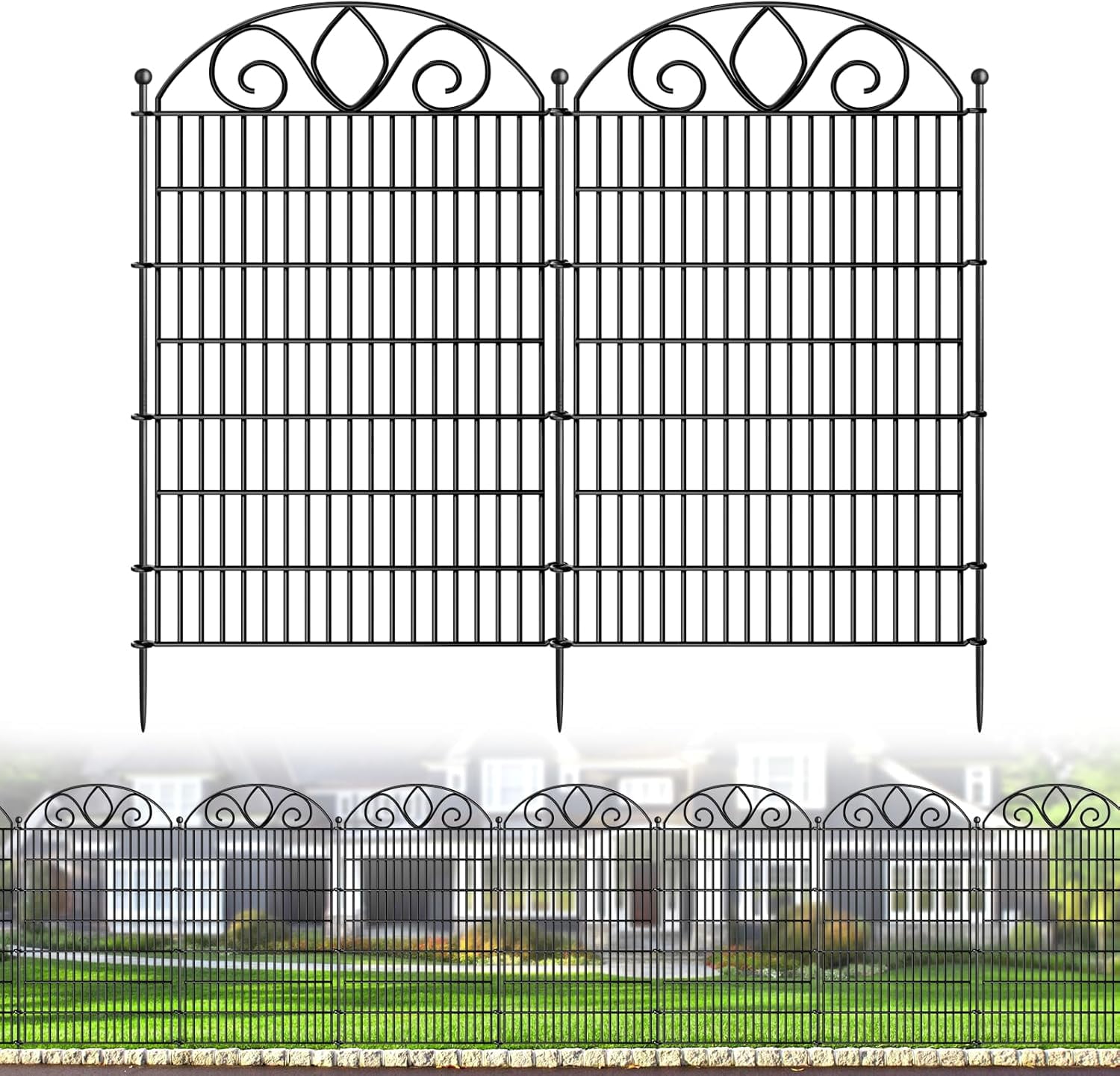 No-Dig Tall Garden Fence – Rustproof Metal Dog Fence, Decorative Yard & Garden Animal Barrier, Easy Install Outdoor Pet & Flower Bed Border, Temporary Fence