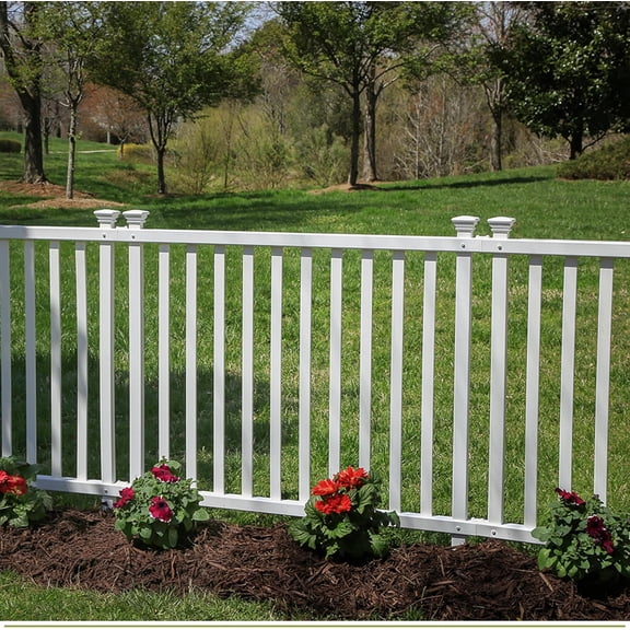 No Dig White Vinyl Picket Fence Panel Kit, 2.5ft H x 4.7ft W 2-Panel Temporary Garden Border for Backyard, DIY Fence