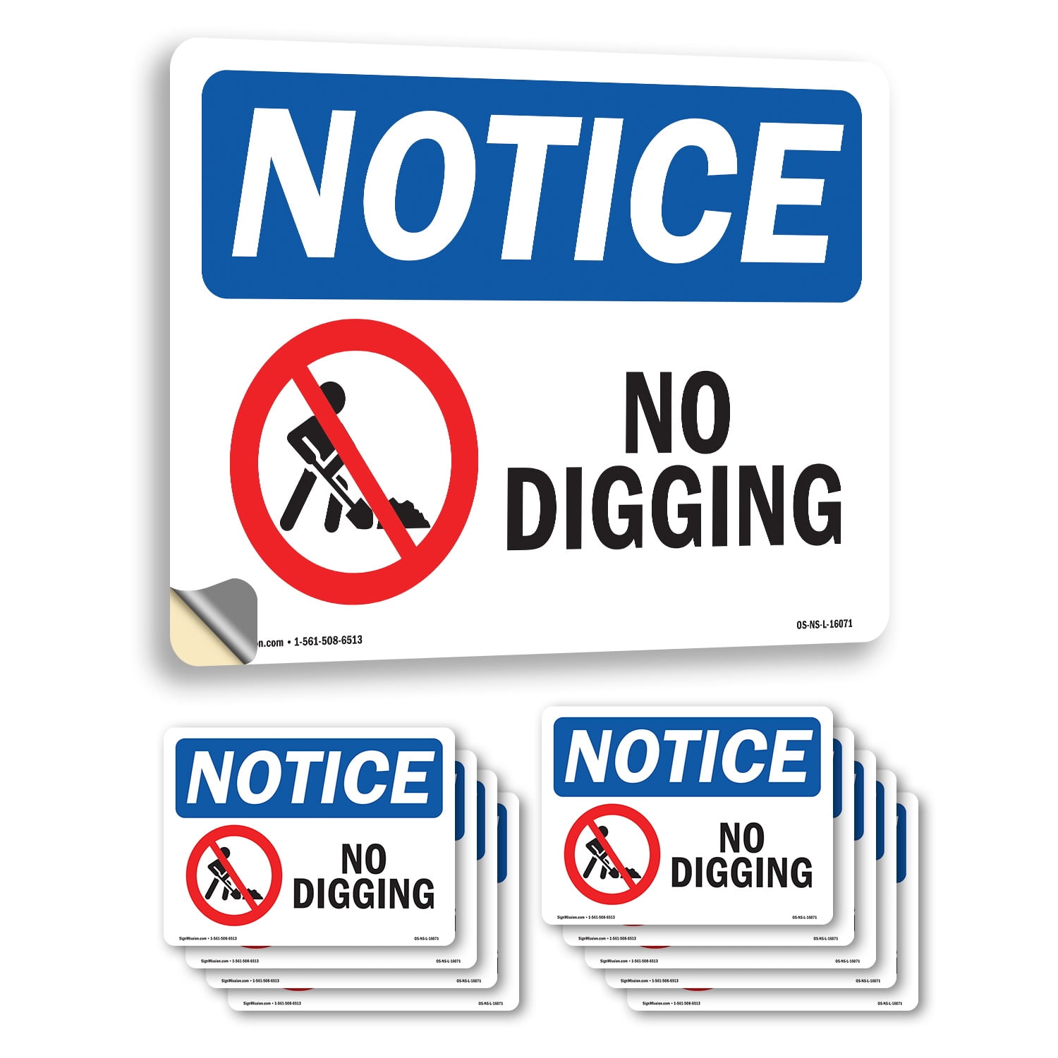 No Digging OSHA Notice Vinyl Decal Label 10 Inch x 7 Inch - 10 Pack ...