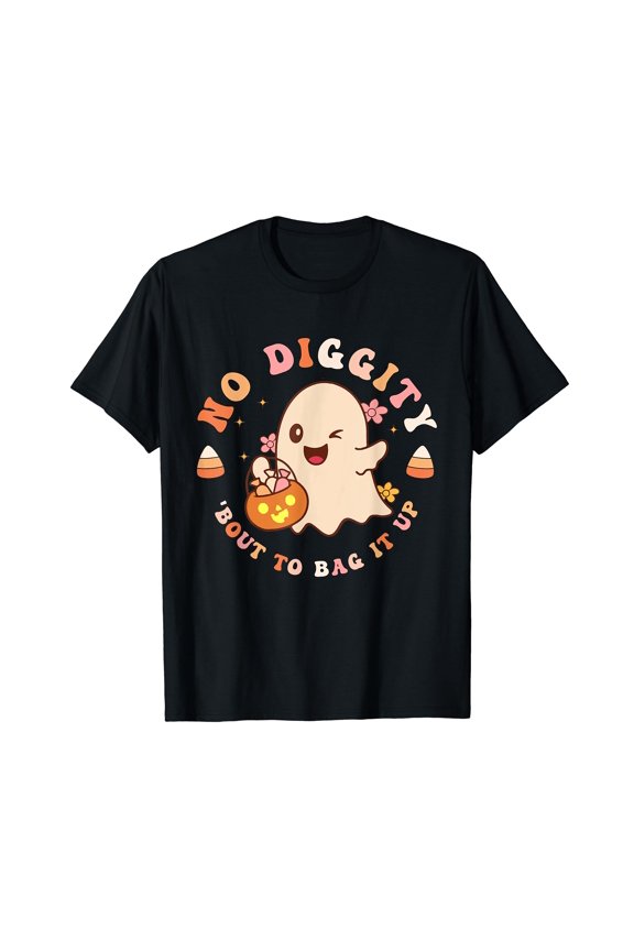 No Diggity Bout To Bag It Up Cute Ghost Halloween Kids Candy T-Shirt
