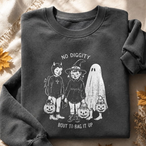 No Diggity Bout to Bag It Up Halloween Trick or Treat Graphic Crewneck Sweatshirt, Unisex Fit