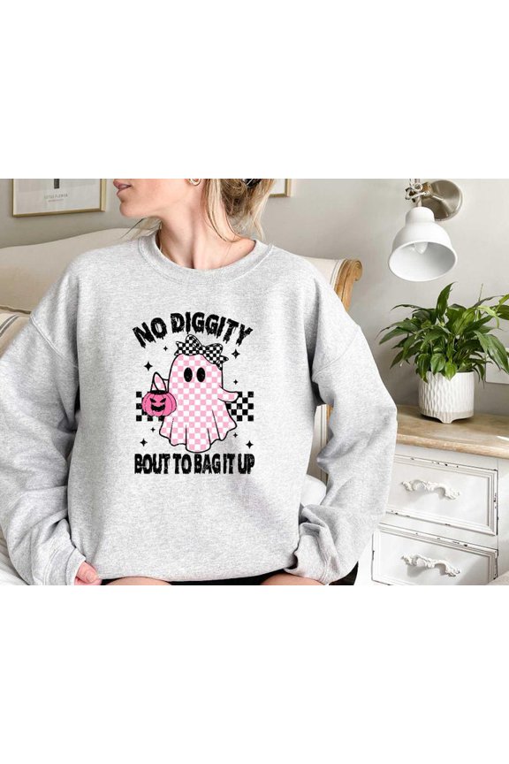 No Diggity Bout to Bag it Up Sweatshirt, Halloween Sweatshirt, Retro Hoodie, Ghost Natural Sweatshirt, Spooky Funny Sweatshirt, Halloween