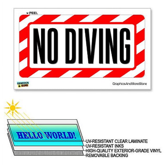 No Diving Pool - 12 in x 6 in - Laminated Sign Alert Warning Business Sticker