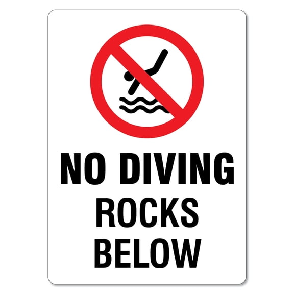 No Diving Rocks Below Sign Danger Signs Metal Tin Sign Caution Danger Safety Security Warning Notice Signs (Aluminum) Size: 8 x 12 inch