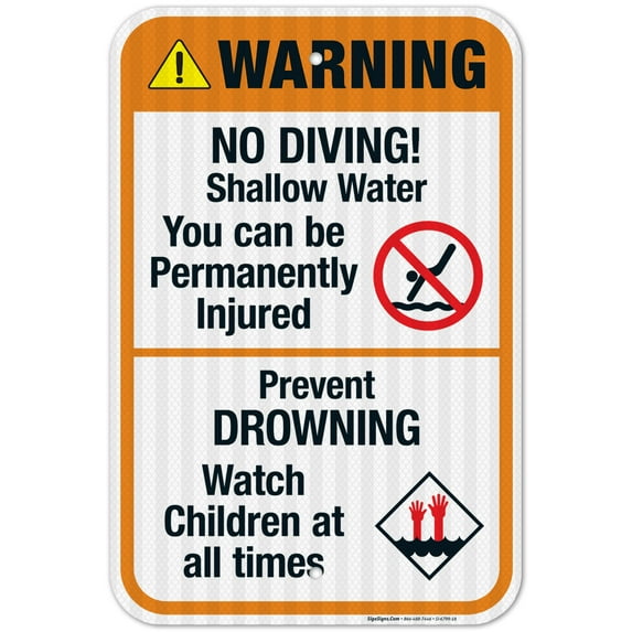 No Diving Shallow Water Sign, Pool Sign,