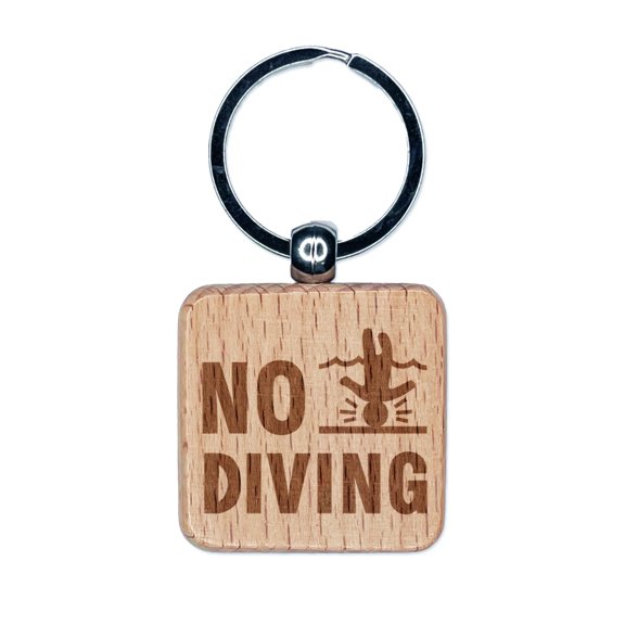 No Diving Swimming Head Injury Square Keychain Charm Tag - Engraved Wood