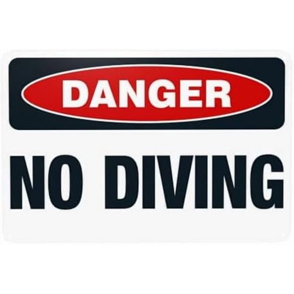 No Diving Warning Sign, Pool Rules Metal Signs for Home Business Outdoor Indoor Road Yard Garage Street Wall Caution Custom Decor 12 x 8 Inches