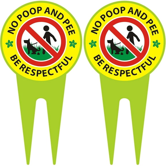 No Dog Poop Sign 2 Pack, Double Sided - Be Respectful/No Poop and Pee, Protect Your Beautiful Lawn or Yard (11.81" x 5.91")