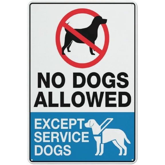 No Dogs Allowed Except Service Dogs Reflective Aluminum Metal Signage - 8"x12", With Symbol, Weatherproof - Store, Office, Hospital, Public Building