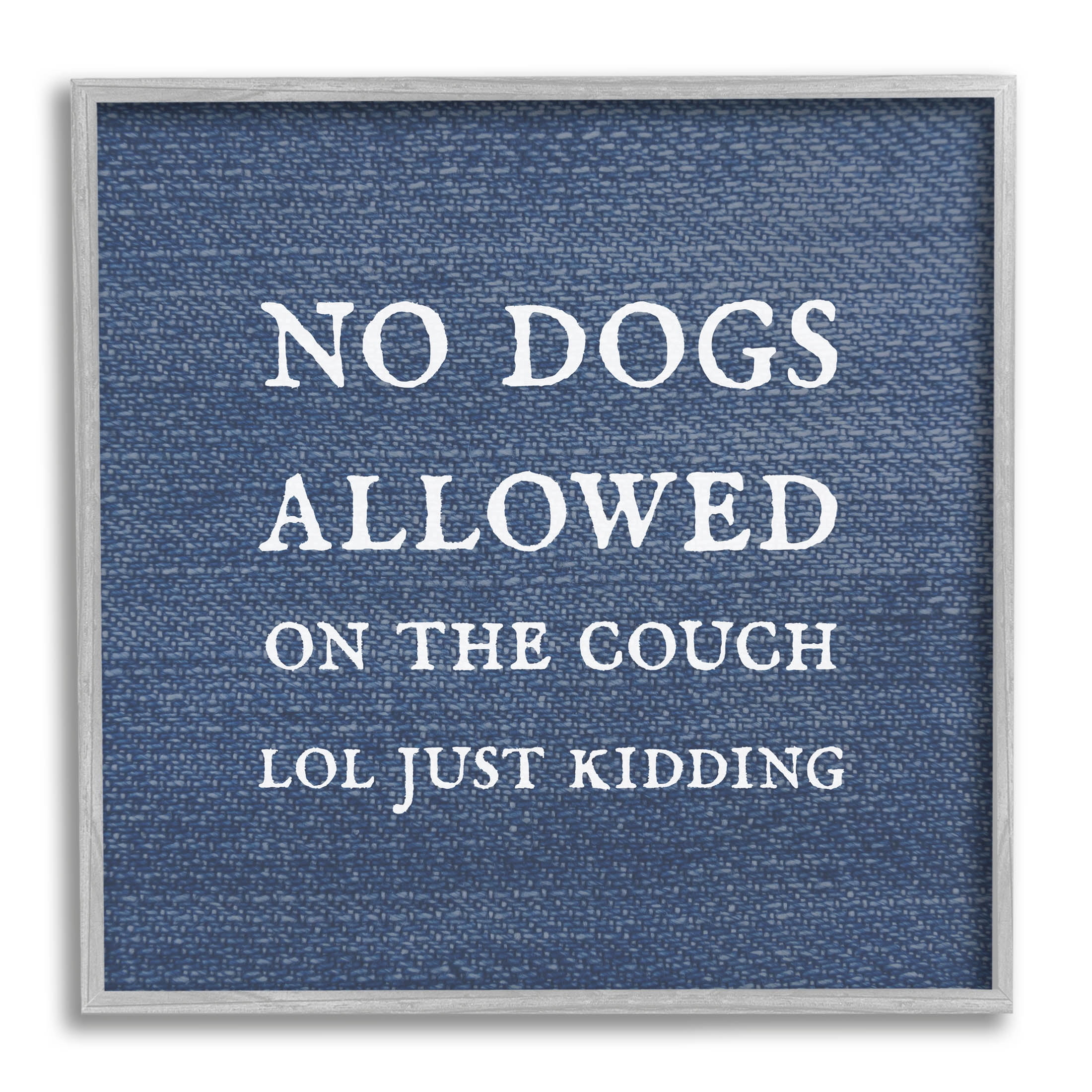 No Dogs Allowed Just Kidding Funny Pet Typography Graphic Art Gray Framed Art Print Wall Art