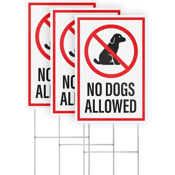 No Dogs Allowed Yard Signs with H-Frame Stakes, 8" x 12" Corrugated Plastic No Dogs Allowed Signs (Pack of 3)