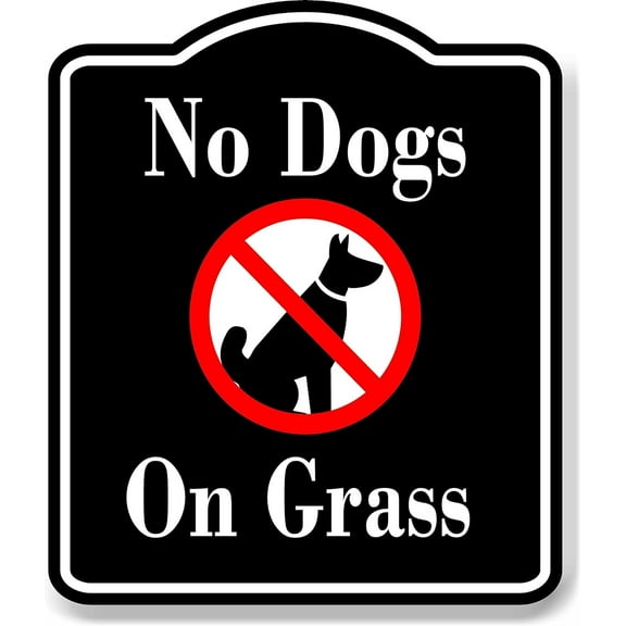 No Dogs on Grass BLACK Aluminum Composite Sign, 8.5"x10"
