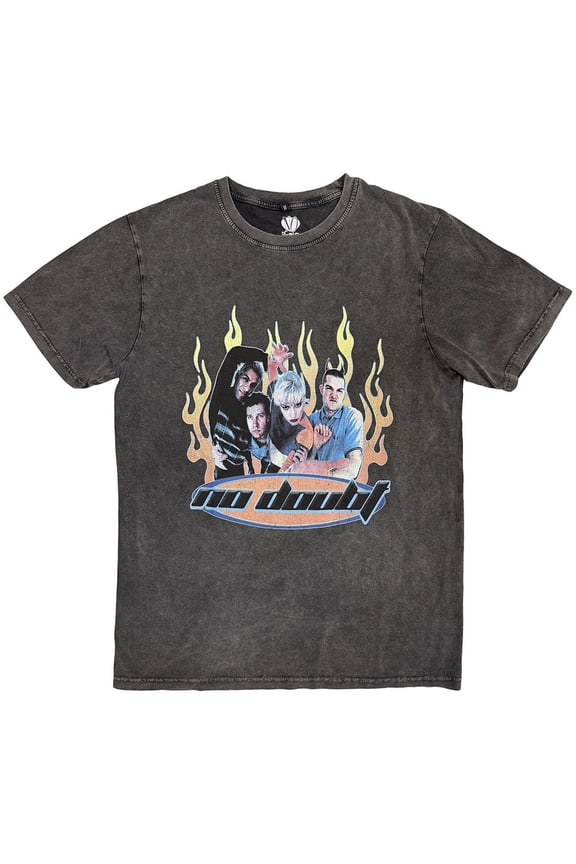 No Doubt Unisex Stone Wash T-Shirt Retro (Charcoal Grey) (Large)