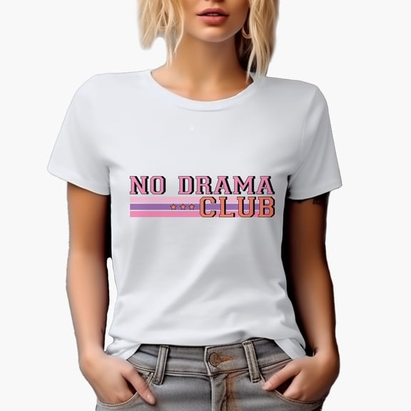 No Drama Club Merch Gift, White T-Shirt, XL