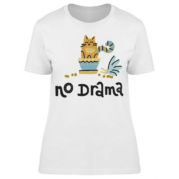No Drama Kitty On Flowerpot T-Shirt Women -Image by Shutterstock, Female XX-Large