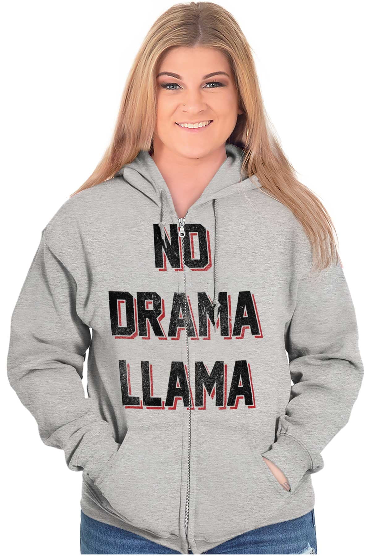 No Drama Llama Alpaca Chill Relaxed Zip Up Hoodie Men s Women s Brisco Brands L Walmart Business Supplies