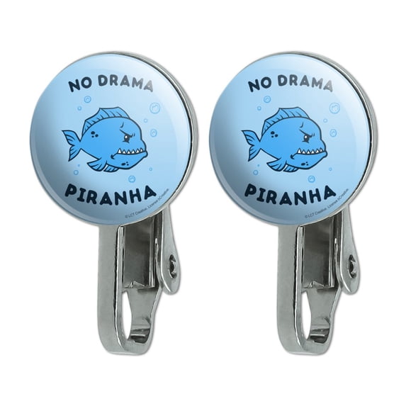 No Drama Piranha Fish Funny Humor Novelty Clip-On Stud Earrings
